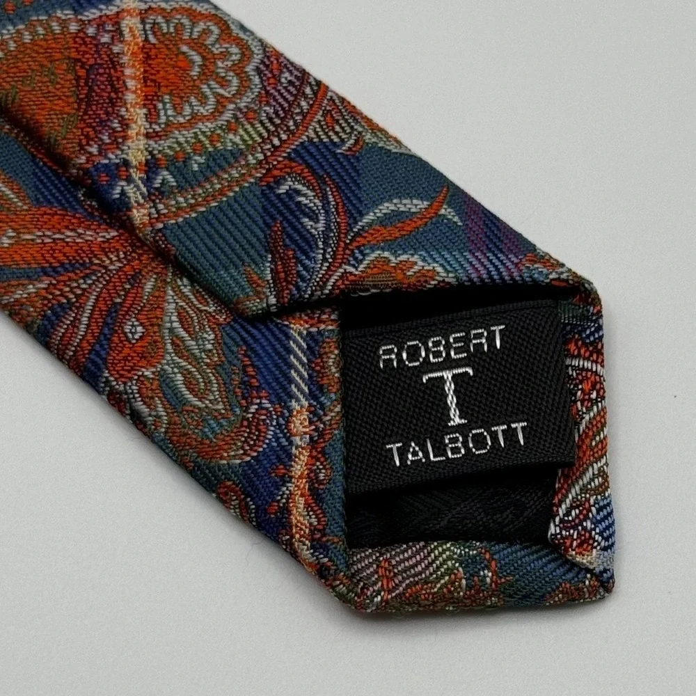 Robert Talbott Best of Class Silk Tie Blue Orange Paisley Made USA 3.25